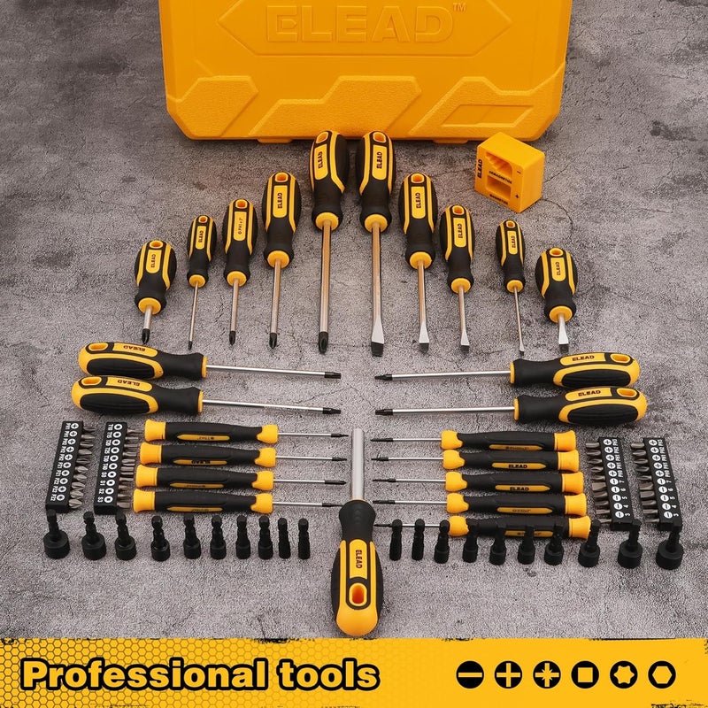 ELEAD Magnetic Screwdriver Set with Case: 86-Piece Slotted Phillips, Hex, Torx, Precision, Nut Drivers, Driver Bits and Magnetizer, Ergonomic Handle, Ideal for Mechanics and Professionals - Image 2